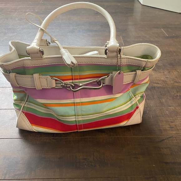 Coach Hampton Multi Colour Canvas striped Satchel - Picture 14 of 15